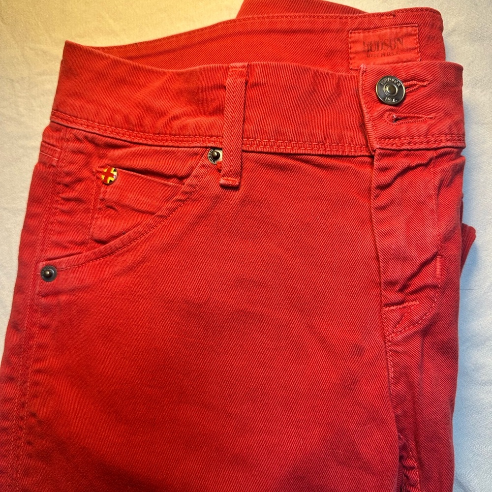 AS IS Hudson Jeans Red Stretch Skinny Jeans. *METAL STAINING*